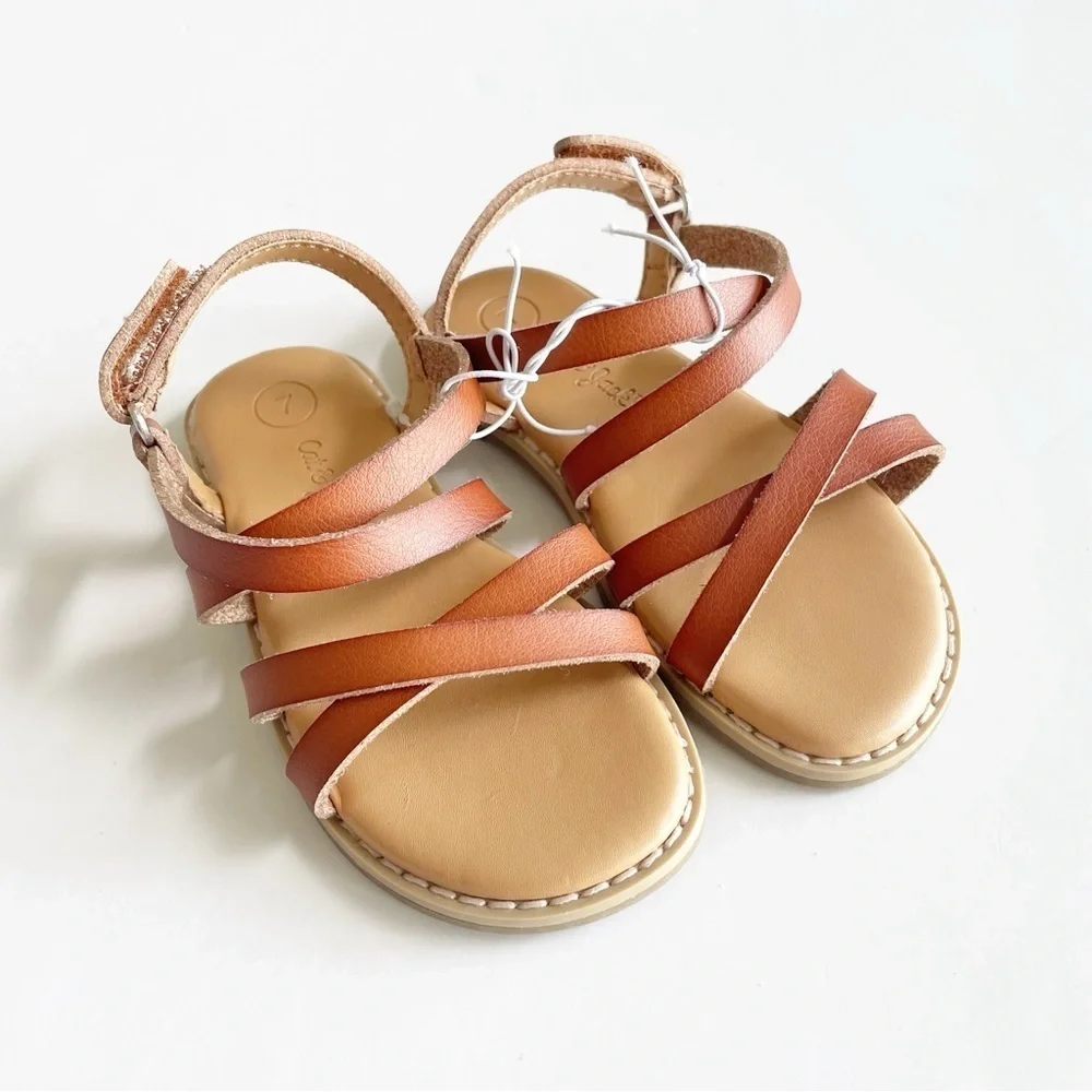 Cat & Jack Cognac Strappy Velcro Sandals